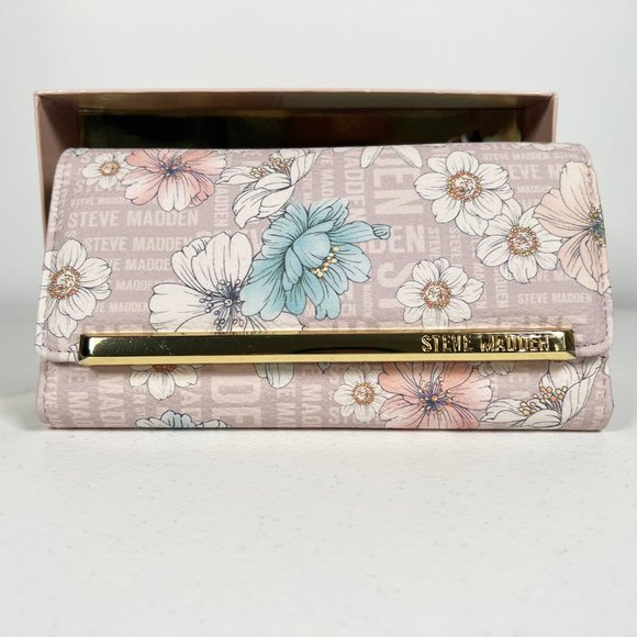 STEVE MADDEN Blush Floral Multi Logo Bar Trifold Wallet Wristlet NEW WITH TAG!!! - Picture 4 of 16